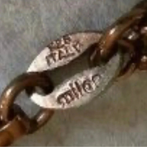 MILOR ITIALY .925 chocolate vermeil sterling silver chain puffy heart anklet - Picture 3 of 7